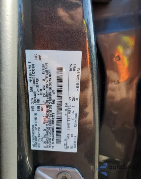 2019 Ford Escape Se from USA, damaged, VIN 1FMCU9GD8KUB09229